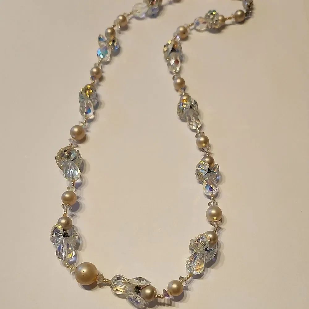 VINTAGE Vendome Necklace Iridescent AB Floral Crystals 23" Length